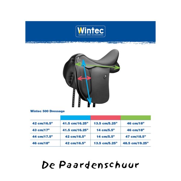 maattabel lengte wintec 500 dressuurzadel