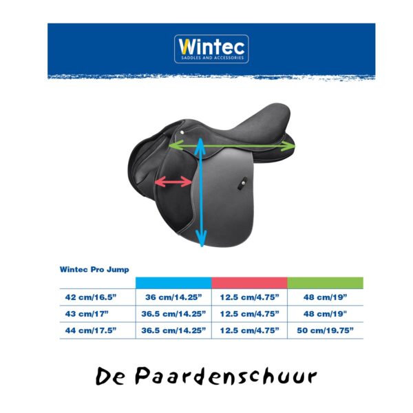 kussenlengte wintec pro jump springzadel maattabel