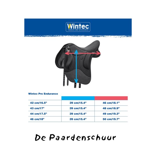 Maattabel lengte zadel Endurance Wintec zadel
