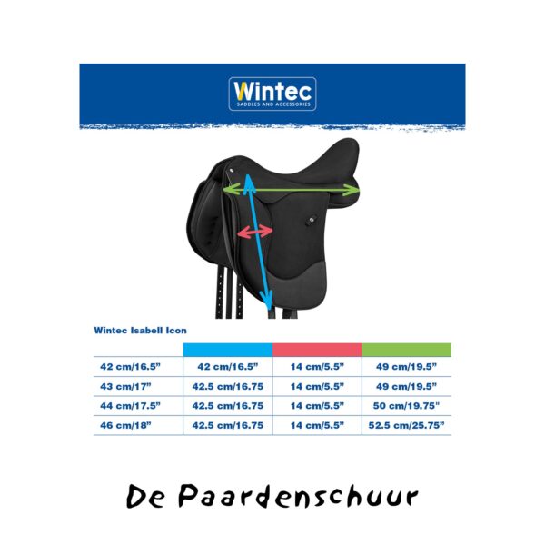 Maattabel kussenlengte wintec isabell icon dressuurzadel