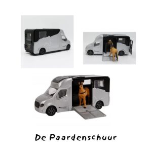 Grijze Kids Globe Anemone paardentruck 1:36 speelgoedvrachtwagen met paardenfiguur